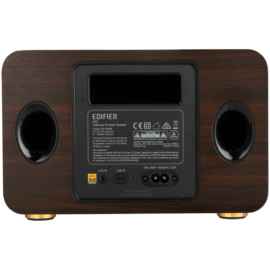 Edifier D32 2.1 Speaker, BT V5.3, Wi-Fi, AUX, USB-C, 1x 4-inch Midrange Driver, 2x 1-inch Tweeters, 60W (RMS), Black Walnut - image 3