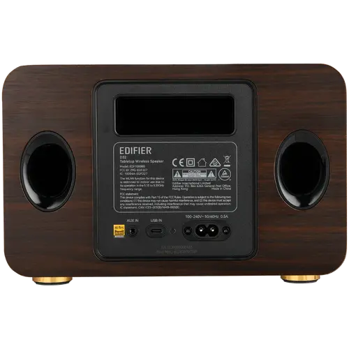 Edifier D32 2.1 Speaker, BT V5.3, Wi-Fi, AUX, USB-C, 1x 4-inch Midrange Driver, 2x 1-inch Tweeters, 60W (RMS), Black Walnut - image 3