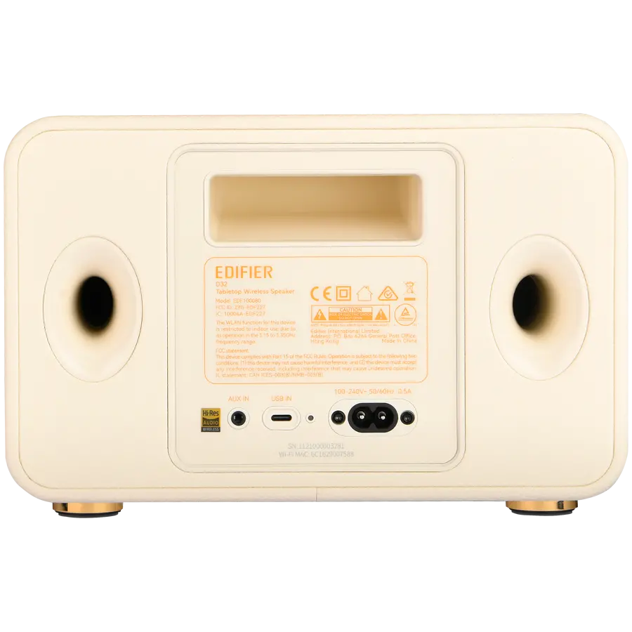 Edifier D32 2.1 Speaker, BT V5.3, Wi-Fi, AUX, USB-C, 1x 4-inch Midrange Driver, 2x 1-inch Tweeters, 60W (RMS), White - image 3