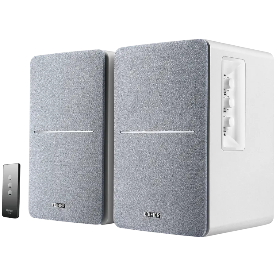 Edifier R1280T 2.0 Bookshelf Speakers, RCA, 0.5-inch Tweeters, 4-inch Drivers, 42W (RMS), Control Knobs and Remote Control, White