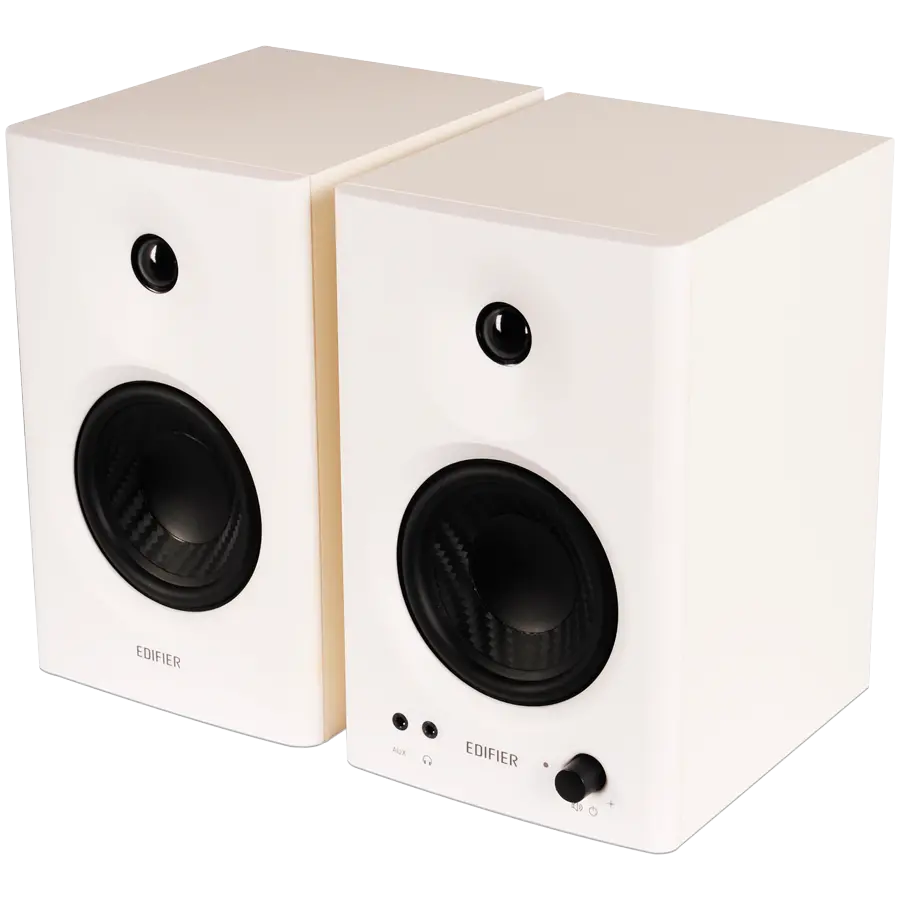 Monitoare de studio active Edifier MR4, RCA, AUX, TRS, tweetere de 1 inch, woofere de 4 inchi, 42W (RMS), buton de control, Alb
