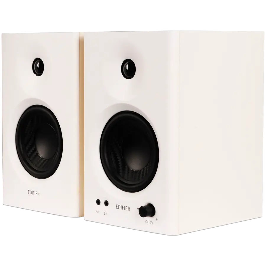 Edifier MR4 Active Studio Monitors, RCA, AUX, TRS, 1-inch Tweeters, 4-inch Woofers, 42W (RMS), Control Knob, White - image 1