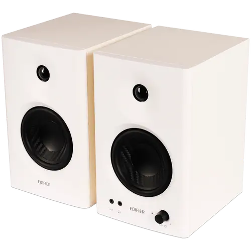Edifier MR4 Active Studio Monitors, RCA, AUX, TRS, 1-inch Tweeters, 4-inch Woofers, 42W (RMS), Control Knob, White