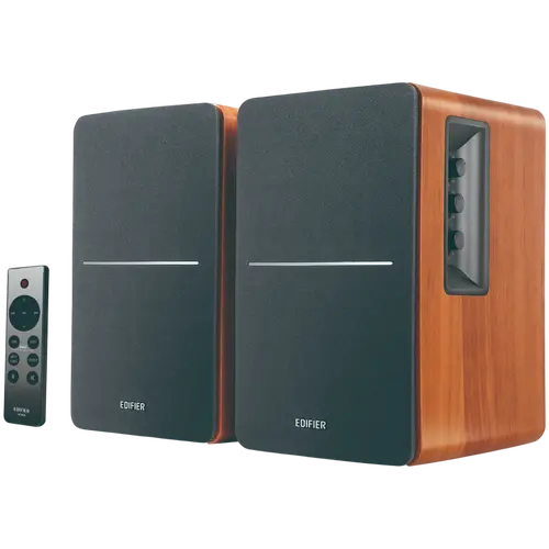 Edifier R1280DBs 2.0 Bookshelf Speakers, BT V5.1, Optical, Coaxial, RCA, 0.5-inch Tweeters, 4-inch Drivers, Sub-Out, 42W (RMS), Control Knobs and Remote Control, Brown
