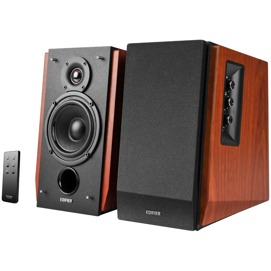 Edifier R1700BT 2.0 Bookshelf Speakers, BT V5.1, RCA, 0.75-inch Tweeters, 4-inch Drivers, 66W (RMS), Control Knobs and Remote Control, Brown - image 1