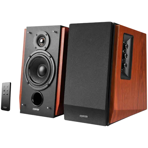 Edifier R1700BT 2.0 Bookshelf Speakers, BT V5.1, RCA, 0.75-inch Tweeters, 4-inch Drivers, 66W (RMS), Control Knobs and Remote Control, Brown - image 1