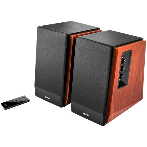 Edifier R1700BT 2.0 Bookshelf Speakers, BT V5.1, RCA, 0.75-inch Tweeters, 4-inch Drivers, 66W (RMS), Control Knobs and Remote Control, Brown