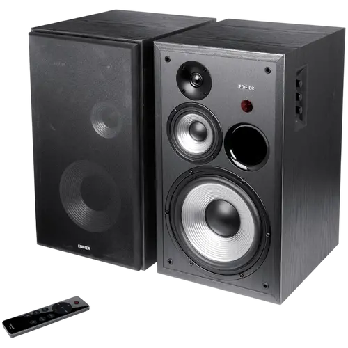 Edifier R2850DB 2.0 Bookshelf Speakers, BT V5.1, Optical, Coaxial, RCA, 0.75-inch Tweeters, 4.5-inch Drivers, 8-inch Woofers, Sub-Out, 150W (RMS), Control Knobs and Remote Control, Black