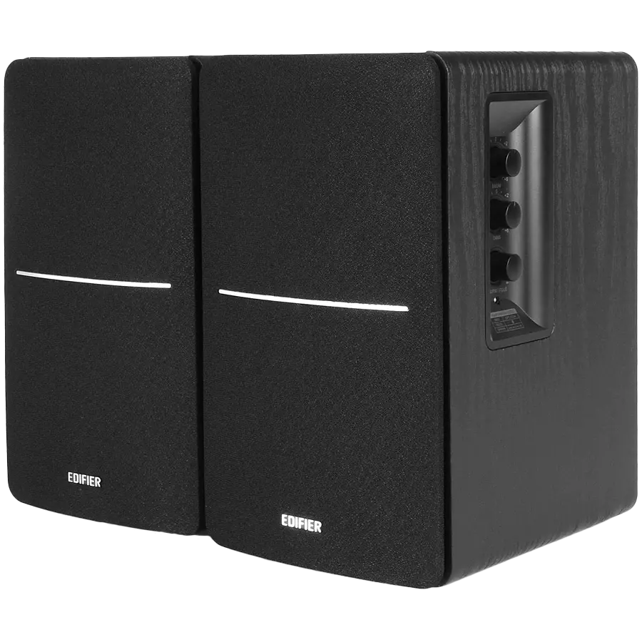 Edifier R1280DB 2.0 Bookshelf Speakers, BT V5.1, Optical, Coaxial, RCA, 0.5-inch Tweeters, 4-inch Drivers, 42W (RMS), Control Knobs and Remote Control, Black