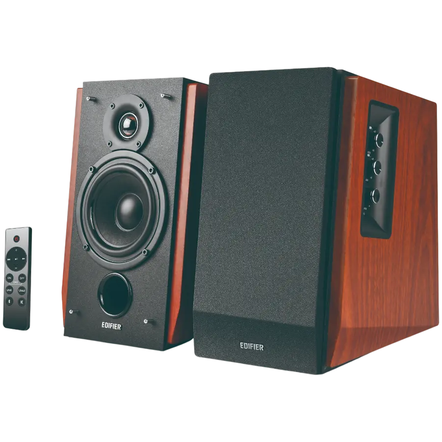 Edifier R1700BTs .0 Bookshelf Speakers, BT V5.1, RCA, 0.75-inch Tweeters, 4-inch Drivers, Sub-Out, 66W (RMS), Control Knobs and Remote Control, Brown - image 1