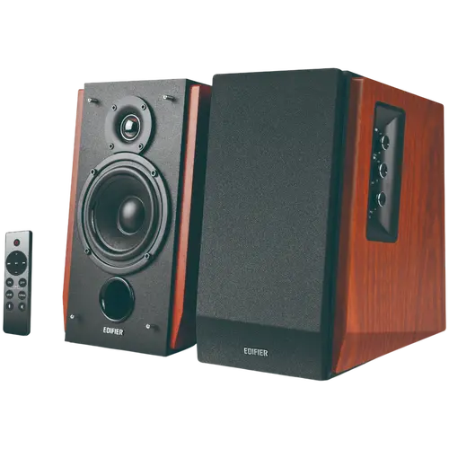 Edifier R1700BTs .0 Bookshelf Speakers, BT V5.1, RCA, 0.75-inch Tweeters, 4-inch Drivers, Sub-Out, 66W (RMS), Control Knobs and Remote Control, Brown - image 1