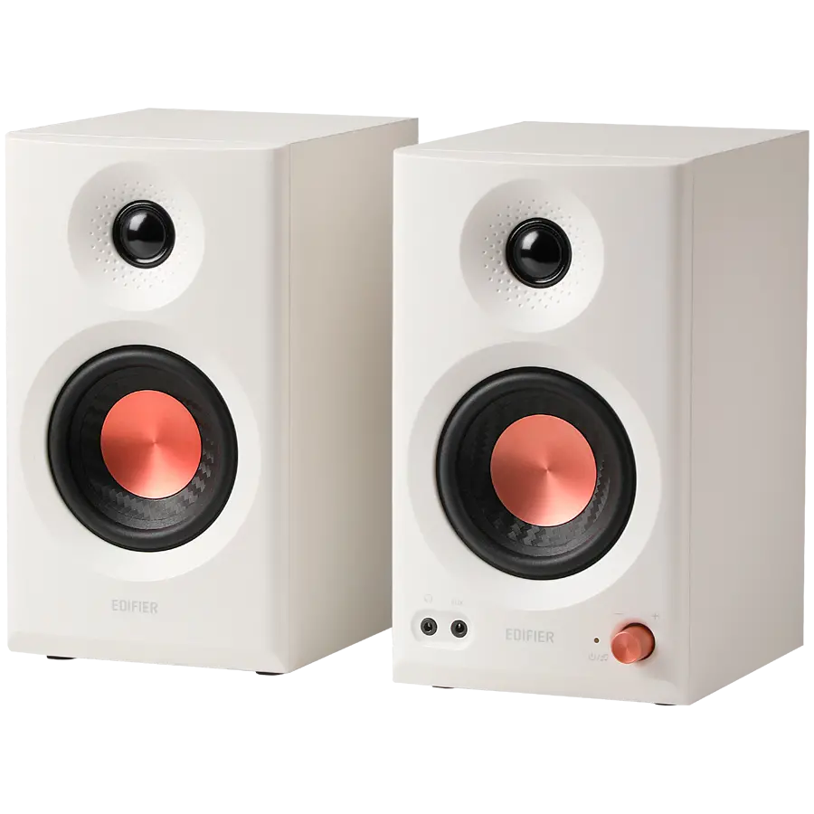 Edifier MR3 Active Studio Monitors, BT V5.4, RCA, AUX, 1-inch Tweeters, 3.5-inch Drivers, 36W (RMS), Tone Control Dials, White