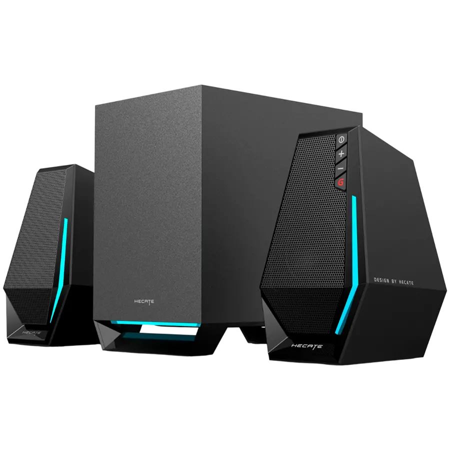 Edifier G1500 MAX σύστημα ήχου 2.1, BT V5.3, USB, AUX, ηχεία 2.5 ιντσών, subwoofer 4 ιντσών, φωτισμός RGB, 30W (RMS), μαύρο