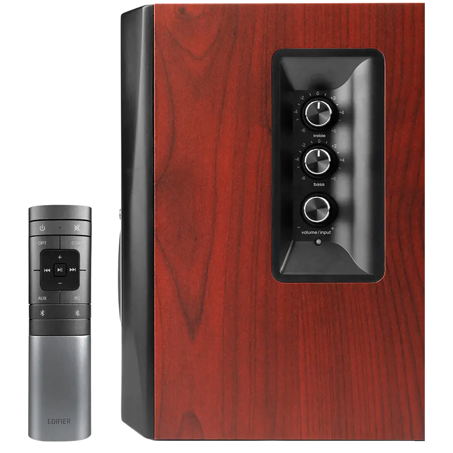 Edifier S350DB 2.1 Audio System, BT V5.1, Optical, Coaxial, RCA, 8-inch Subwoofer, 3.5-inch Drivers, 0.75-inch Tweeters, 70W (RMS), Control Knobs and Remote Control, Brown - image 2
