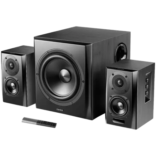 Edifier S351DB 2.1 Audio System, BT V5.1, Optical, Coaxial, RCA, 8-inch Subwoofer, 3.5-inch Drivers, 0.75-inch Tweeters, 150W (RMS), Control Knobs and Remote Control, Black - image 1