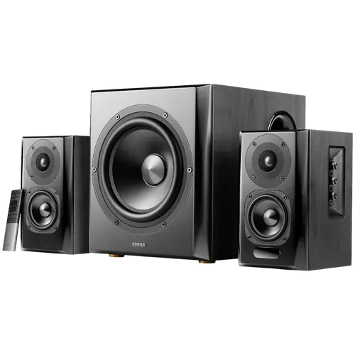 Edifier S351DB 2.1 Audio System, BT V5.1, Optical, Coaxial, RCA, 8-inch Subwoofer, 3.5-inch Drivers, 0.75-inch Tweeters, 150W (RMS), Control Knobs and Remote Control, Black