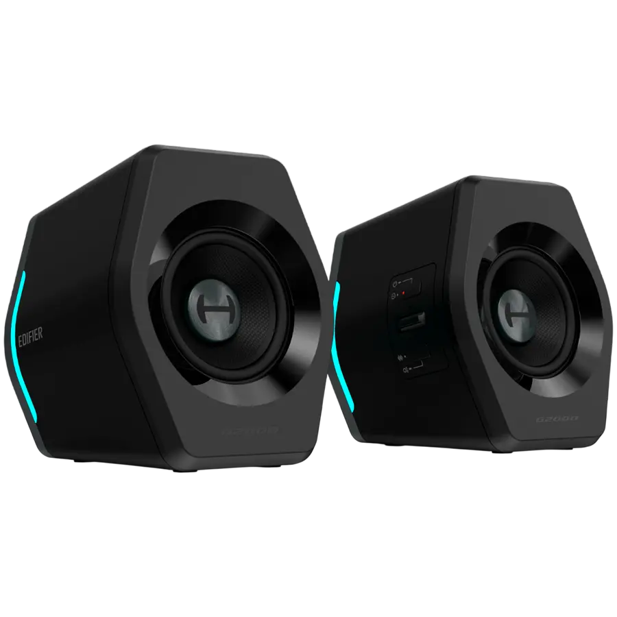Sistem audio Edifier G2000 2.0, BT V5.1, USB, AUX, drivere de 2.75 inchi, iluminare RGB, 16W (RMS), Negru