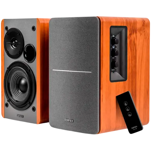 Edifier R1280T 2.0 Bookshelf Speakers, RCA, 0.5-inch Tweeters, 4-inch Drivers, 42W (RMS), Control Knobs and Remote Control, Brown - image 1