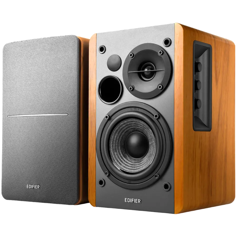 Edifier R1280T 2.0 Bookshelf Speakers, RCA, 0.5-inch Tweeters, 4-inch Drivers, 42W (RMS), Control Knobs and Remote Control, Brown - image 2