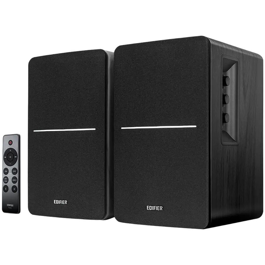 Edifier R1280DBs 2.0 Bookshelf Speakers, BT V5.1, Optical, Coaxial, RCA, 0.5-inch Tweeters, 4-inch Drivers, Sub-Out, 42W (RMS), Control Knobs and Remote Control, Black