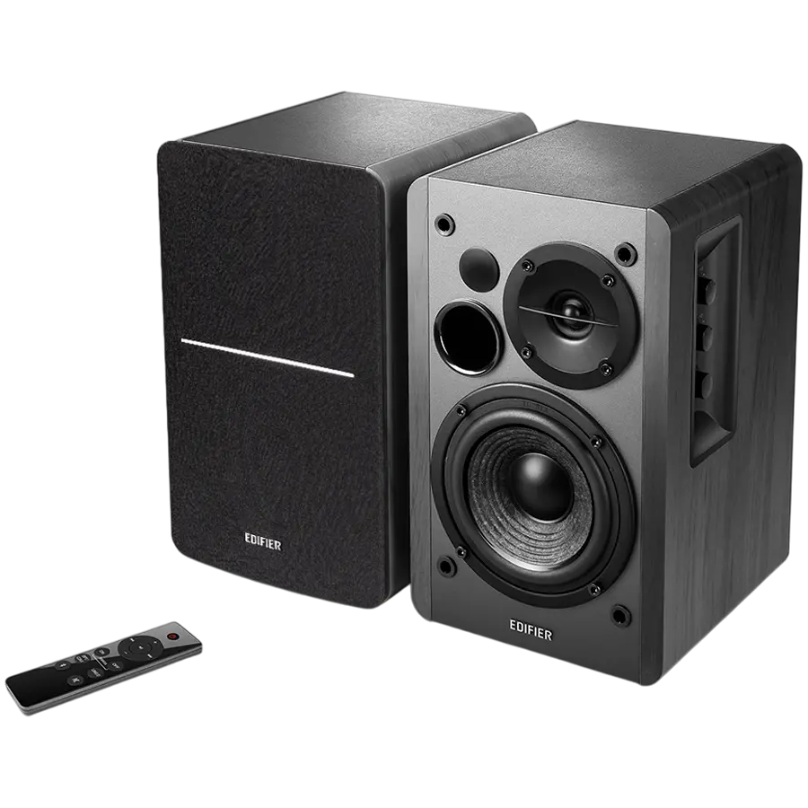 Edifier R1280DBs 2.0 Bookshelf Speakers, BT V5.1, Optical, Coaxial, RCA, 0.5-inch Tweeters, 4-inch Drivers, Sub-Out, 42W (RMS), Control Knobs and Remote Control, Black - image 1