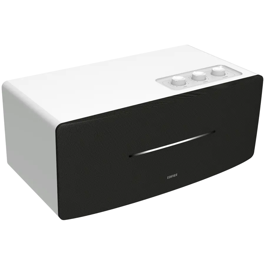 Edifier D12 2.0 Bluetooth Speaker, BT V5.0, RCA, AUX, 2x 4-inch Midrange Drivers, 2x 19mm Tweeters, Remote Control and Top-Mounted Controls, White