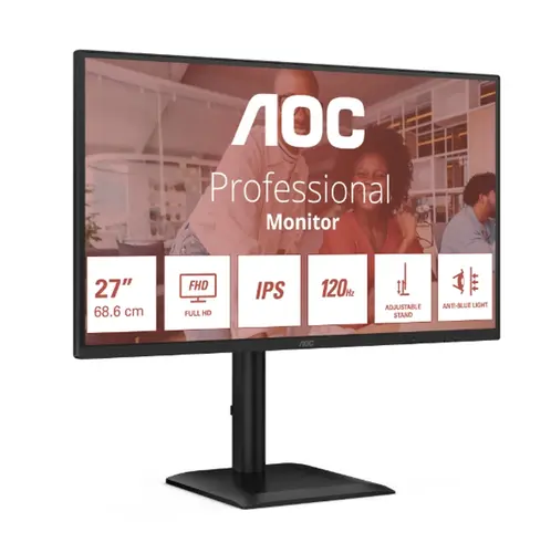 Монитор, AOC 27E4U, 27" IPS WLED, 1920x1080@120Hz, 4ms GtG, 300cd m/2, 1500:1, 20M:1 DCR, Adaptive Sync, FlickerFree, Anti Blue Light, 2Wx2, Tilt, Height Adjust, Pivot, Swivel, D-SUB, HDMI, USB Hub - image 17