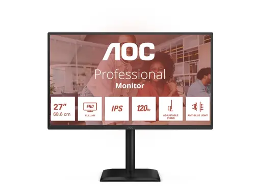 Монитор, AOC 27E4U, 27" IPS WLED, 1920x1080@120Hz, 4ms GtG, 300cd m/2, 1500:1, 20M:1 DCR, Adaptive Sync, FlickerFree, Anti Blue Light, 2Wx2, Tilt, Height Adjust, Pivot, Swivel, D-SUB, HDMI, USB Hub