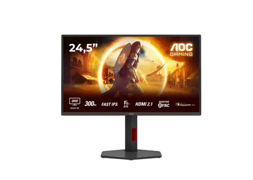 Монитор, AOC Q25G4SR, 24.5" IPS WLED, 2560x1440@300Hz, 1ms GtG, 0.3ms MPRT, 400cd m/2, 1000:1, 80M:1, Adaptive Sync, FlickerFree, Low Blue Light, 2Wx2, Tilt, Height Adjust, Pivot, Swivel, 2xHDMI, DP