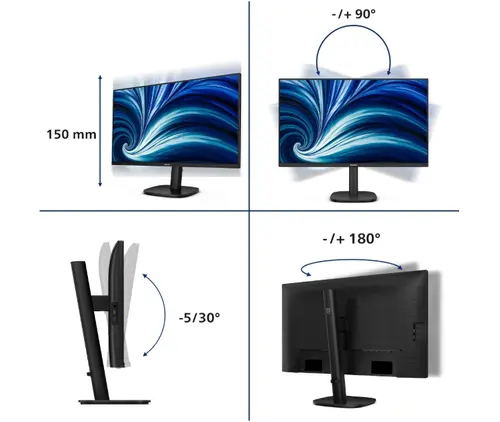 Монитор, Philips 27B2U3601, 27" IPS WLED, 2560x1440@120Hz, 4ms GtG, 350cd m/2, 1500:1, 50M:1 DCR, Adaptive Sync, FlickerFree, SoftBlue, 2Wx2, Tilt, Height Adjust, Pivot, Swivel, HDMI, DP, RJ45, USB hub - image 6