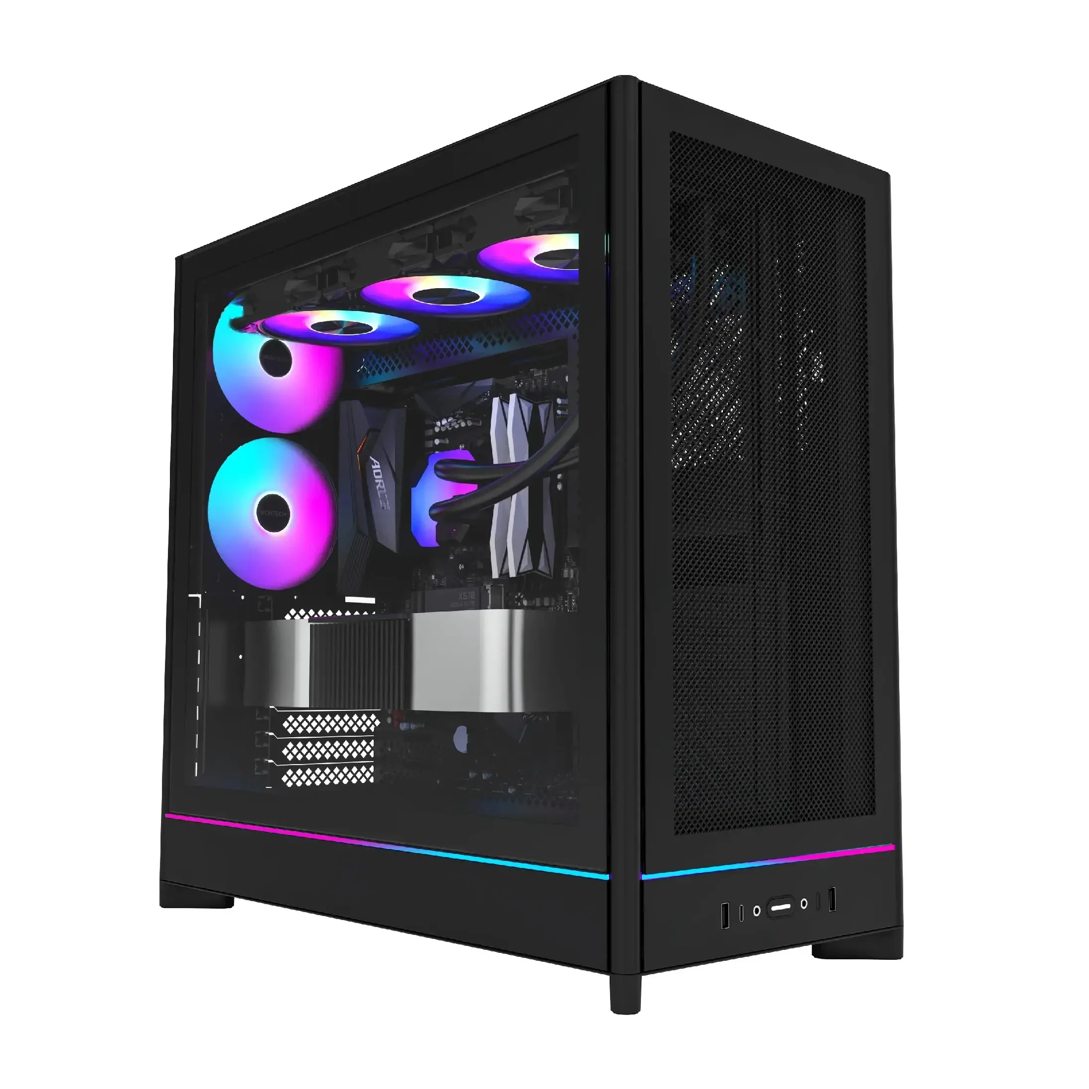 Montech кутия Case ATX - HS01 PRO (B) - 5 x 120 mm ARGB Fans, USB-C, Black