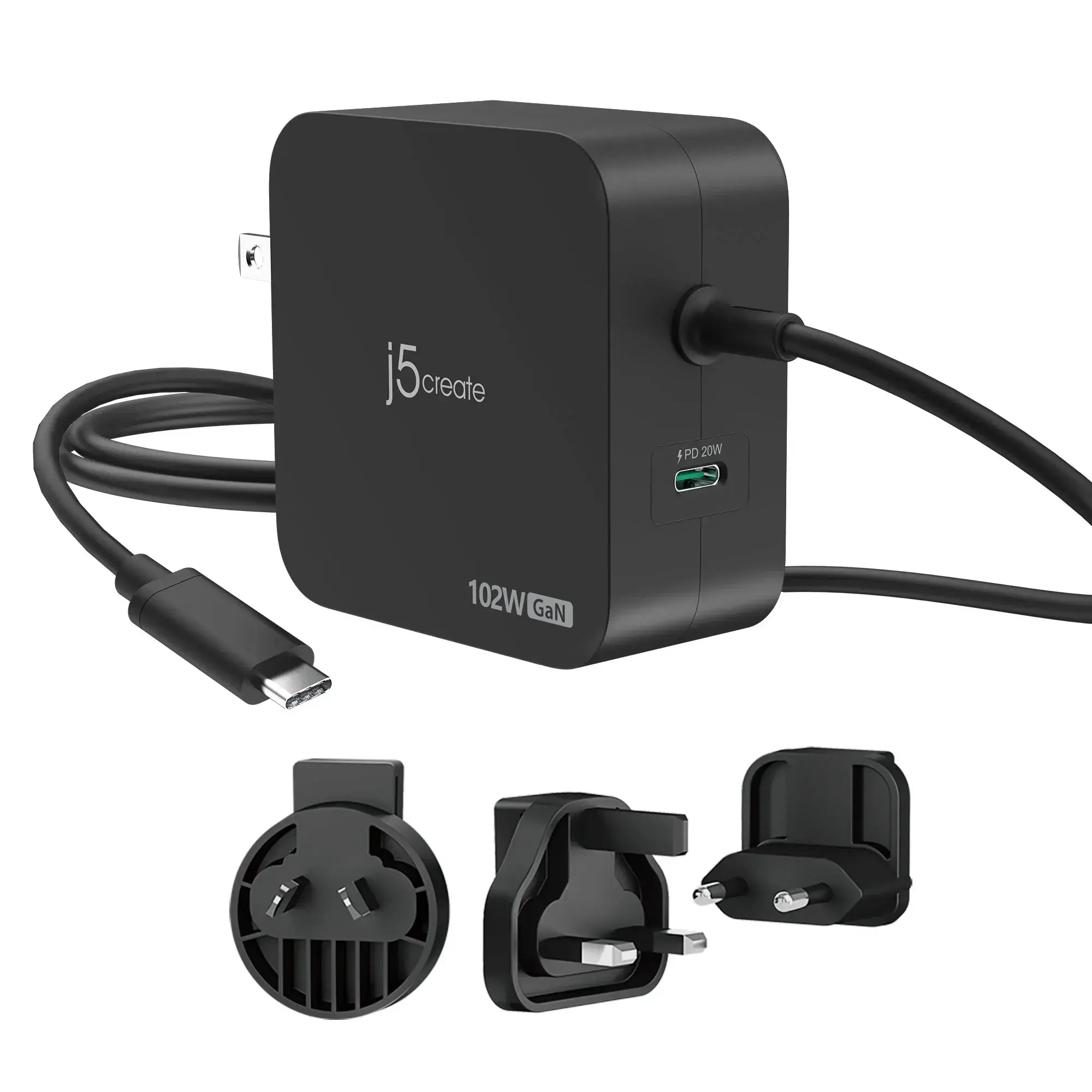 j5create JUP25102V Зарядно 220V- GaN 102W USB-C 2порта- за лаптопи, таблети, телефони