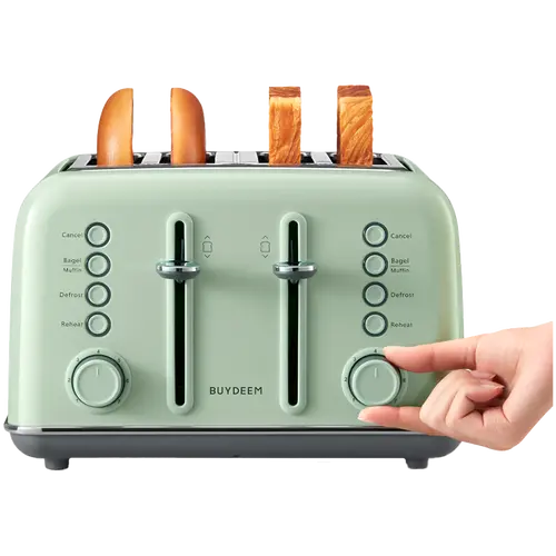 BUYDEEM Prăjitor de pâine cu 4 felii, model DT640E, culoare Cozy Greenish, EU - 8