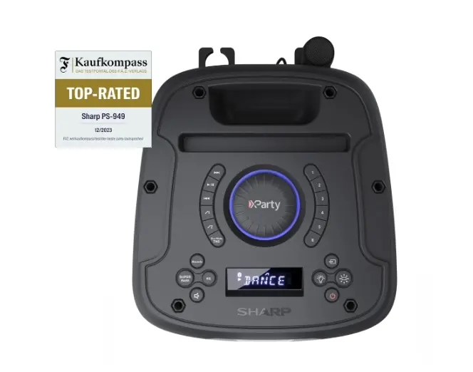 Тонколони, Sharp Speakers PS-949, XPARTY STREET BEAT 2 x 8" woofers + horn tweeter, max power output 132 W, 12 h play time by built in battery, True wireless Stereo, USB Music playback and charging, DJ FX, BT 5.0, 2 x Mic/Guitar inputs, Splashproof (IPX4), Black - image 11