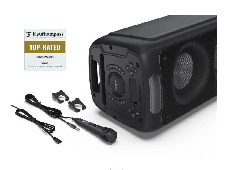 Тонколони, Sharp Speakers PS-949, XPARTY STREET BEAT 2 x 8" woofers + horn tweeter, max power output 132 W, 12 h play time by built in battery, True wireless Stereo, USB Music playback and charging, DJ FX, BT 5.0, 2 x Mic/Guitar inputs, Splashproof (IPX4), Black - image 12