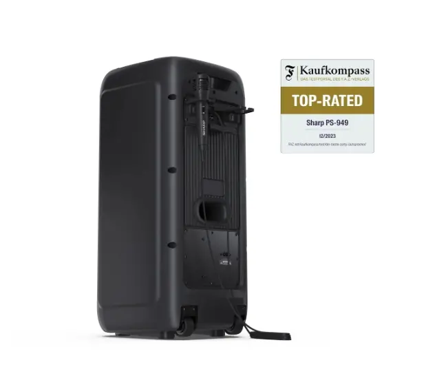 Тонколони, Sharp Speakers PS-949, XPARTY STREET BEAT 2 x 8" woofers + horn tweeter, max power output 132 W, 12 h play time by built in battery, True wireless Stereo, USB Music playback and charging, DJ FX, BT 5.0, 2 x Mic/Guitar inputs, Splashproof (IPX4), Black - image 6