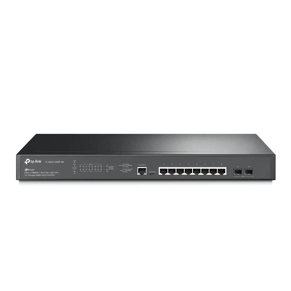 Switch TP-Link SG3210XHP-M2, 8 porturi 2.5Gbit + 2 sloturi SFP+, L2, PoE+
