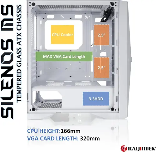 Raijintek кутия Case ATX - SILENOS MS PRO WHITE - 2 x 200 mm ARGB Fans - image 4