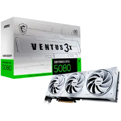 MSI Video Card Nvidia GeForce RTX 5080 16G VENTUS 3X OC WHITE, 16GB GDDR7, 256bit, Effective Memory Clock: 30000MHz, Boost: 2640 MHz, 10752 CUDA Cores, PCIe 5.0, 3x DP 2.1b, HDMI 2.1b, RAY TRACING, Triple Fan, 1x16pin, 850W Recommended PSU, 3Y