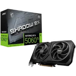 MSI Video Card NVIDIA GeForce RTX 5060 Ti 16G SHADOW 2X OC PLUS, 16GB GDDR7, 128-bit, 2602 MHz Boost, 4608 CUDA Cores, PCIe 5.0 (x8), 3x DP 2.1b, HDMI 2.1b, RAY TRACING, Dual Fan, 180W TDP, 8-pin PCIe Power, G-SYNC, 2-Slot, 3Y