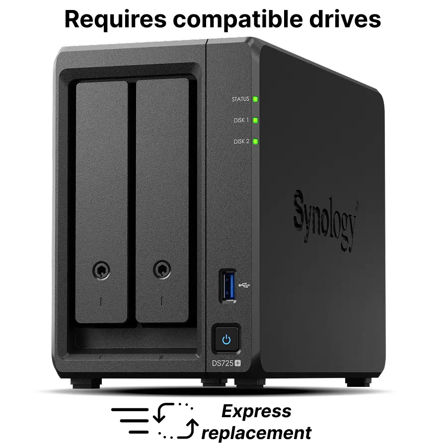 7-bay Synology NAS server for Small and Medium Business(2 bays on base, expandable to 7 with DX517) DS725+