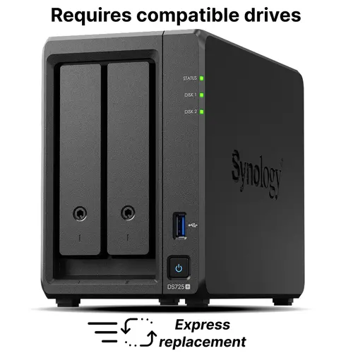 Server NAS Synology cu 7 sloturi pentru întreprinderi mici și mijlocii (2 sloturi în unitatea de bază, extensibil până la 7 cu DX517) DS725+ - 1
