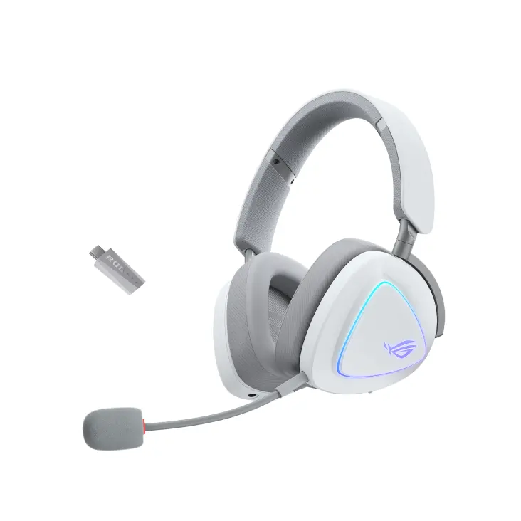 Слушалки, Asus ROG Delta II Wireless Gaming Headset ( BT, ROG SpeedNova 2.4GHz, 3.5mm, 50mm Titanium-Plated Drivers, 10mm Super-Wideband Mic, 110HR, DualFlow Audio, For PC, Switch, PS5, Xbox)- Moonlight White