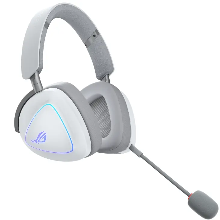 Слушалки, Asus ROG Delta II Wireless Gaming Headset ( BT, ROG SpeedNova 2.4GHz, 3.5mm, 50mm Titanium-Plated Drivers, 10mm Super-Wideband Mic, 110HR, DualFlow Audio, For PC, Switch, PS5, Xbox)- Moonlight White - image 2