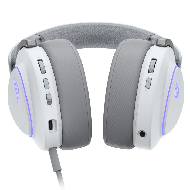 Слушалки, Asus ROG Delta II Wireless Gaming Headset ( BT, ROG SpeedNova 2.4GHz, 3.5mm, 50mm Titanium-Plated Drivers, 10mm Super-Wideband Mic, 110HR, DualFlow Audio, For PC, Switch, PS5, Xbox)- Moonlight White - image 3