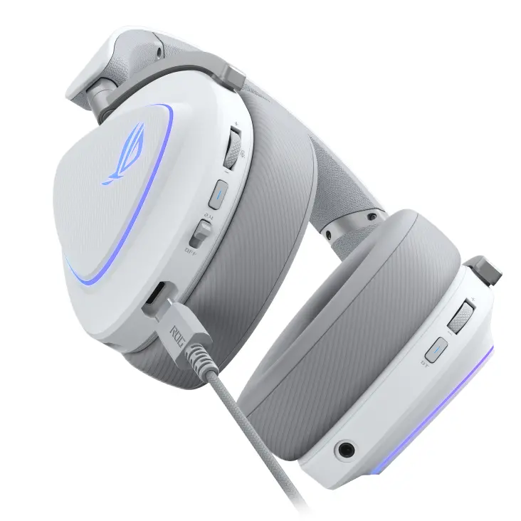 Слушалки, Asus ROG Delta II Wireless Gaming Headset ( BT, ROG SpeedNova 2.4GHz, 3.5mm, 50mm Titanium-Plated Drivers, 10mm Super-Wideband Mic, 110HR, DualFlow Audio, For PC, Switch, PS5, Xbox)- Moonlight White - image 4
