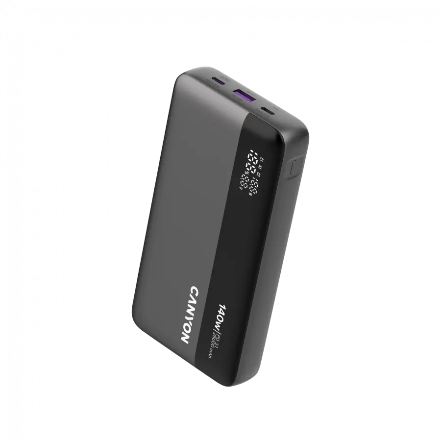 CANYON Power Bank PB-240, 25000mAh PD140W display power bank,Size160.0x82x27 mm Weight 508+-10g, Dark Grey - image 1