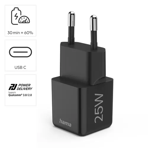 HAMA Бързо мини зарядно 220V, USB-C, PD/Qualcomm, 25 W, черен - image 11
