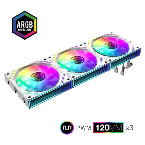 Gamemax Комплект вентилатори Fan Pack 3-in-1 3x120mm - FN12A-S3I White, Daisy-Chain, Addressable RGB - image 1