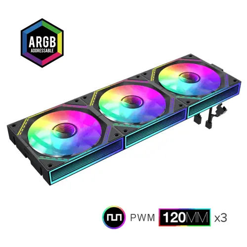 Gamemax Комплект вентилатори Fan Pack 3-in-1 3x120mm - FN12A-S3I-R Black, Reverse, Daisy-Chain, Addressable RGB - image 1